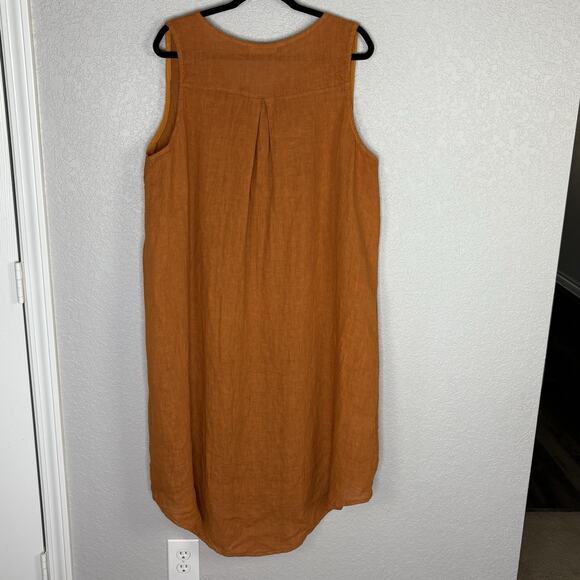 Italian Size 2X Shift Dress Midi Linen Sleeveless Beachy Lagenlook Burnt Orange - Picture 3 of 5